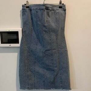 Denim Blue Women's strapless mini dress cotton blend medium has stretch